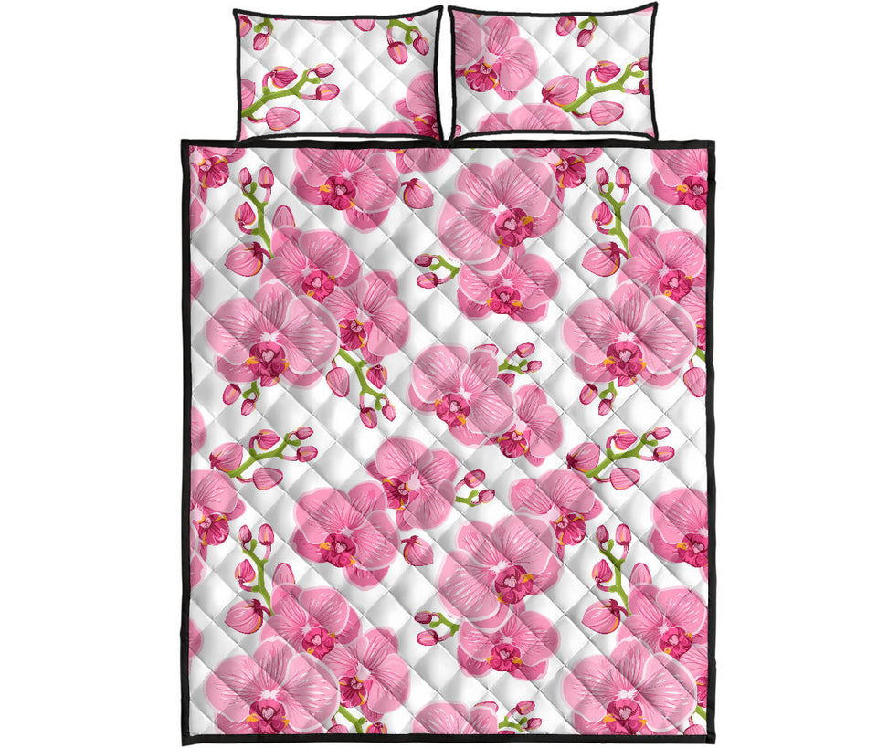 pink purple orchid pattern background Quilt Bed Set
