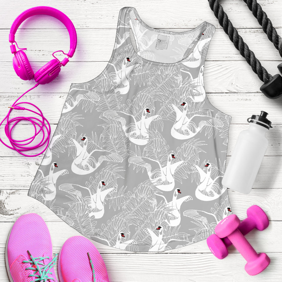 white swan gray background Women Racerback Tank Top
