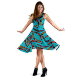 Boomerang Australian Aboriginal Ornament Blue Background Sleeveless Midi Dress