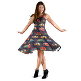 Camper Van Pattern Print Design 02 Sleeveless Midi Dress