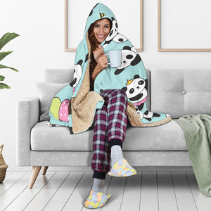 Cute Baby Panda Pattern Hooded Blanket