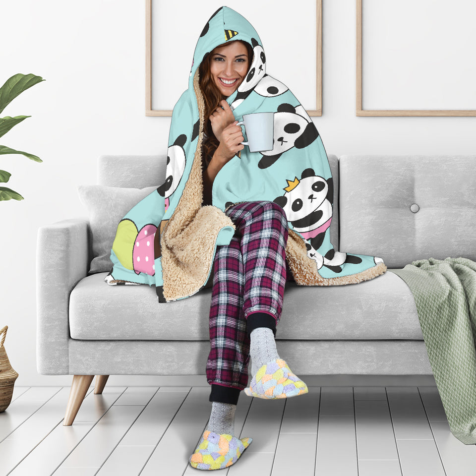 Cute Baby Panda Pattern Hooded Blanket