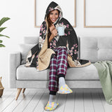 Japanese Crane Pink Sakura Pattern Hooded Blanket
