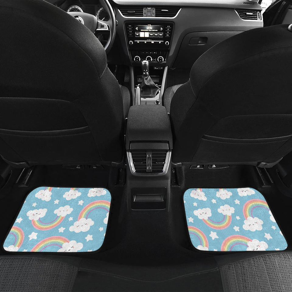Cute Rainbow Clound Star Pattern Blue Background Front And Back Car Mats
