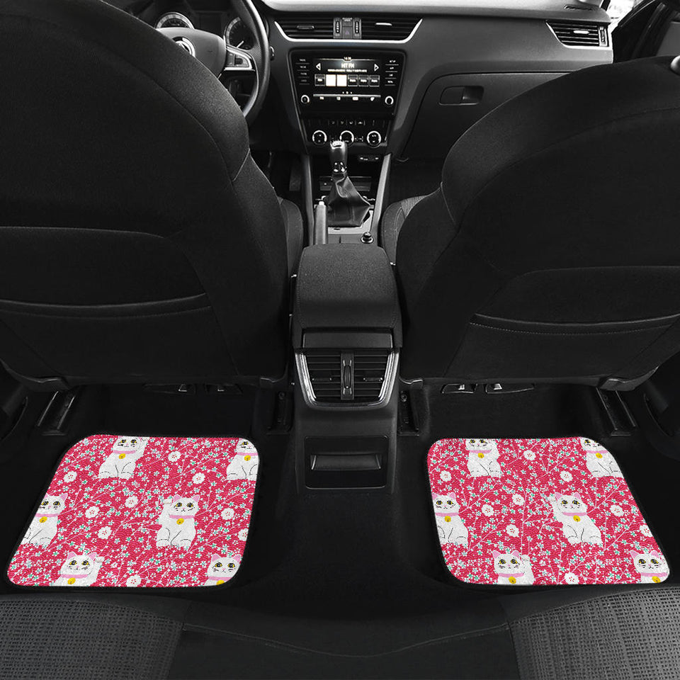 Maneki Neko Lucky Cat Sakura Pink Background Front And Back Car Mats