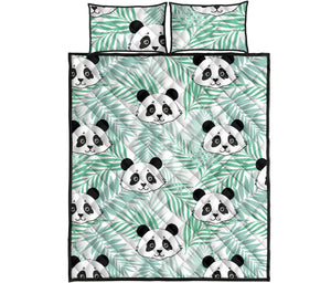 Panda pattern tropical leaves background Quilt Bed Set