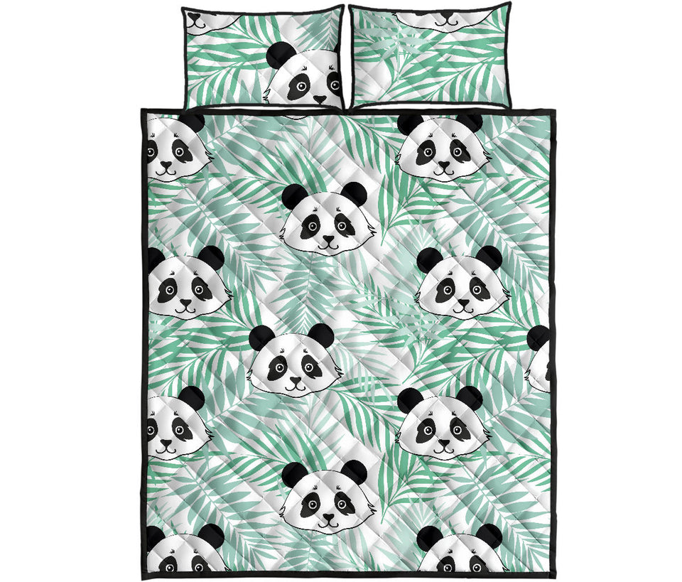 Panda pattern tropical leaves background Quilt Bed Set