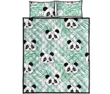 Panda pattern tropical leaves background Quilt Bed Set