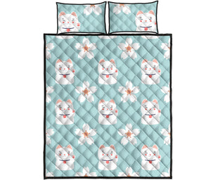 Maneki Neko Lucky Cat sakura Quilt Bed Set