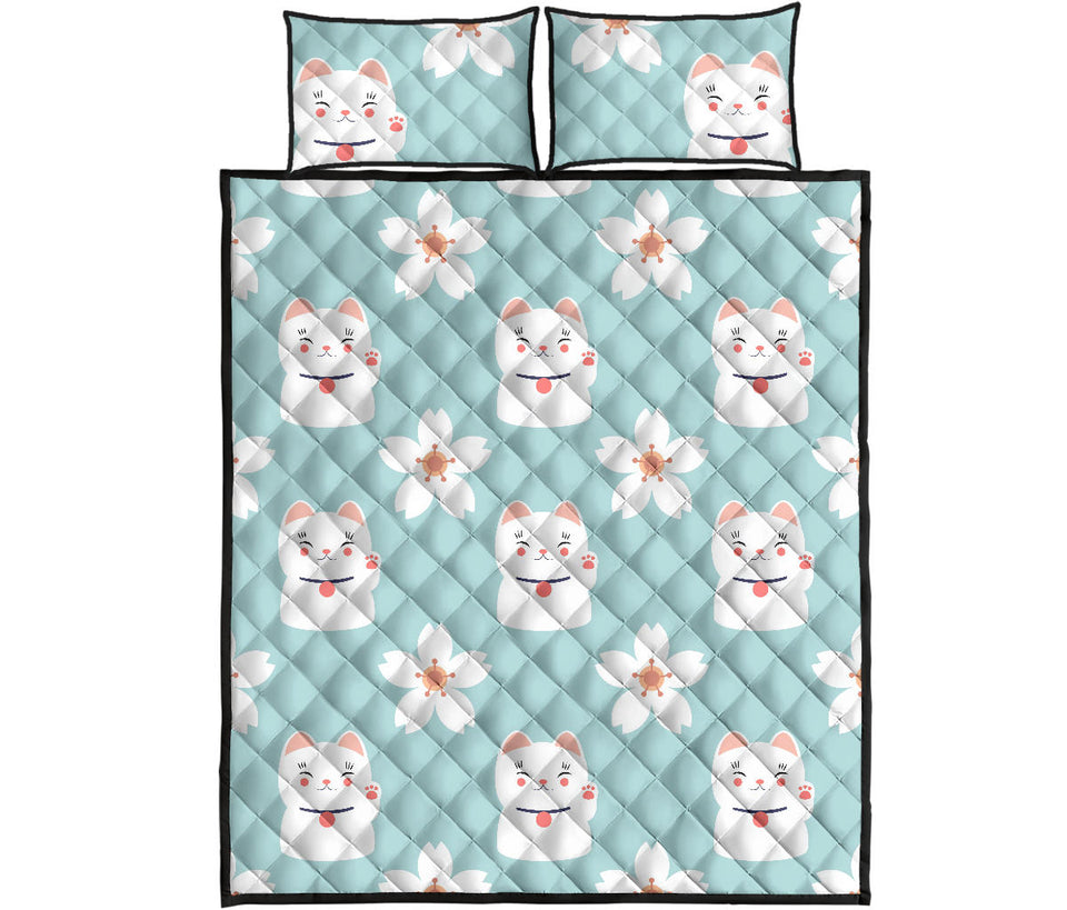 Maneki Neko Lucky Cat sakura Quilt Bed Set