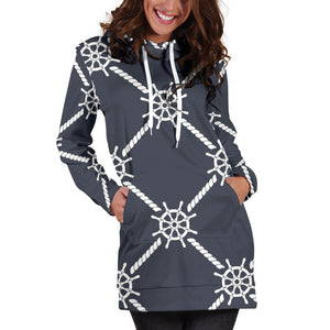 Nautical Steering Wheel Rope Pattern Women'S Hoodie Dress