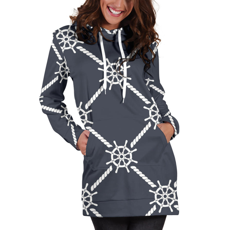 Nautical Steering Wheel Rope Pattern Women'S Hoodie Dress