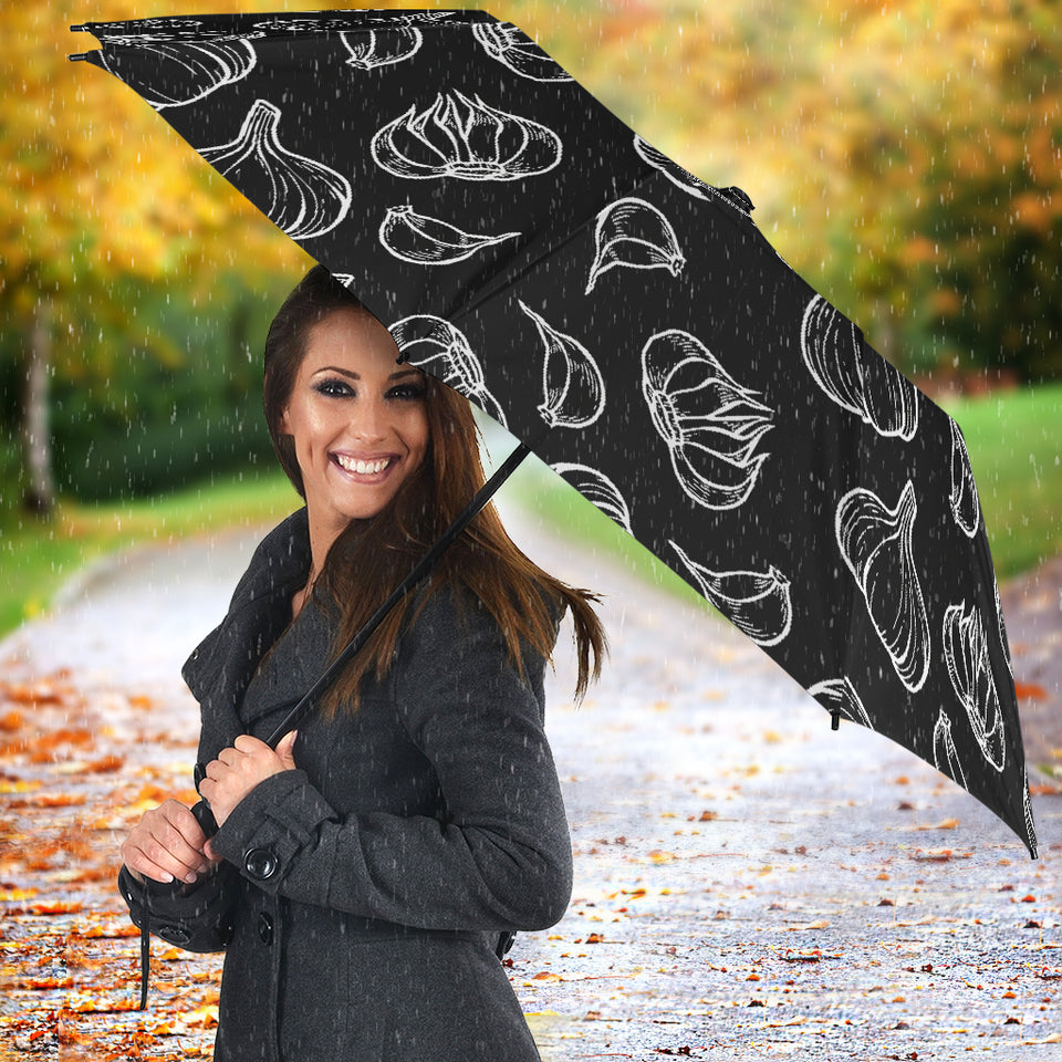 Garlic Pattern Black Background Umbrella