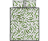 Hand drawn sketch style green Chili peppers pattern Quilt Bed Set