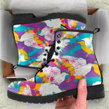 Colorful Crow Illustration Pattern Leather Boots