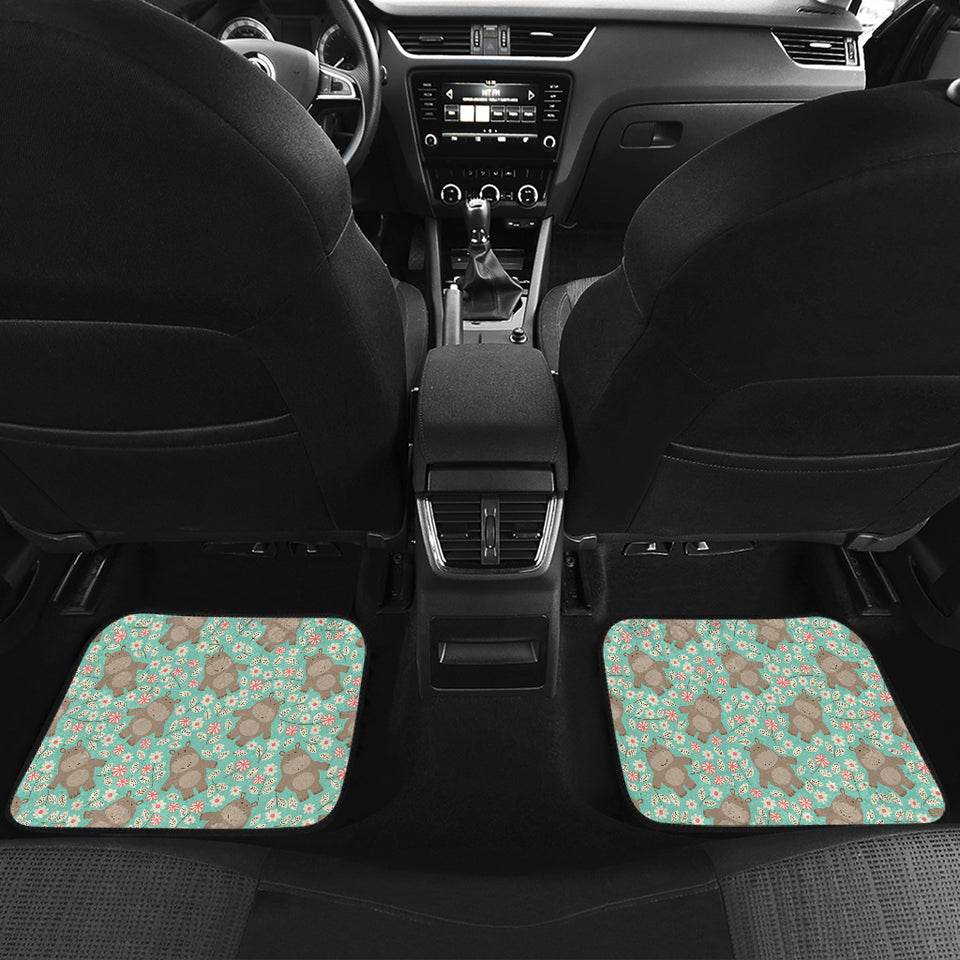 Hippopotamus Pattern Print Design 02 Front and Back Car Mats