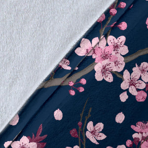 Pink Sakura Cherry Blossom Blue Background Premium Blanket
