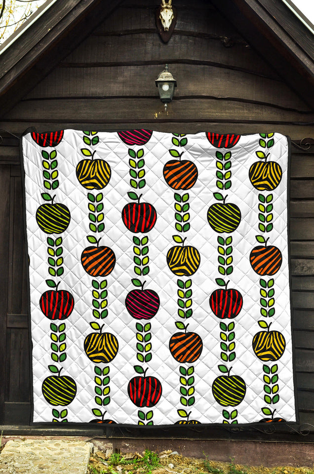 Colorful Apples Leave Zebra Stripe Premium Quilt