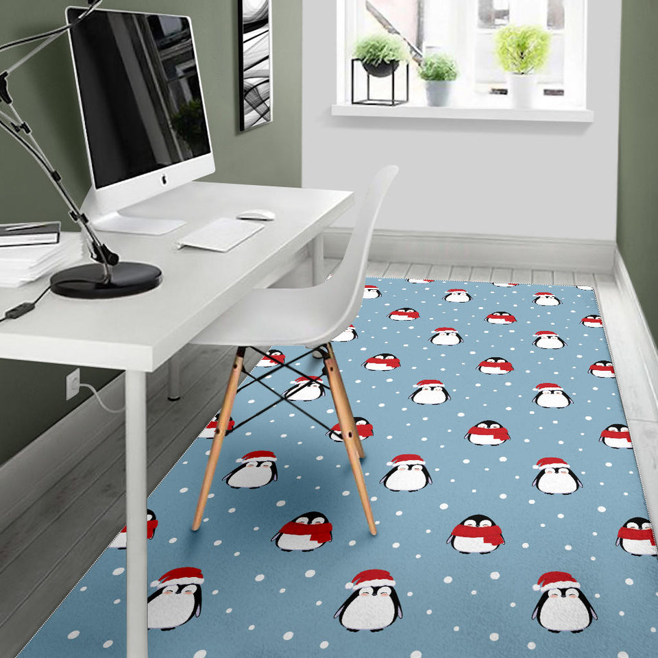 Cute Penguin Christmas Snow Pattern Area Rug