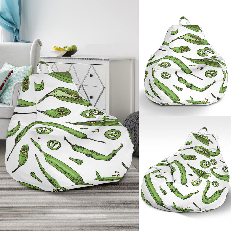 Hand Drawn Sketch Style Green Chili Peppers Pattern Bean Bag Cover