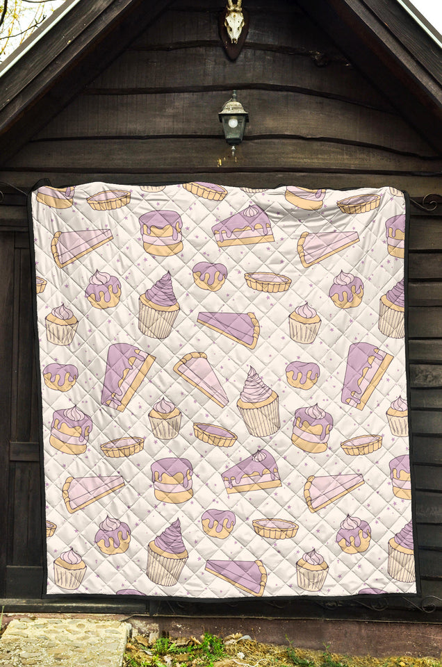 Cakes Pies Tarts Muffins And Eclairs Purple Blueberry Topping Pattern Premium Quilt