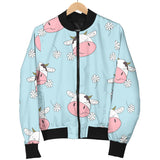 Cute Cow Flower Pattern Women'S Bomber Jacket