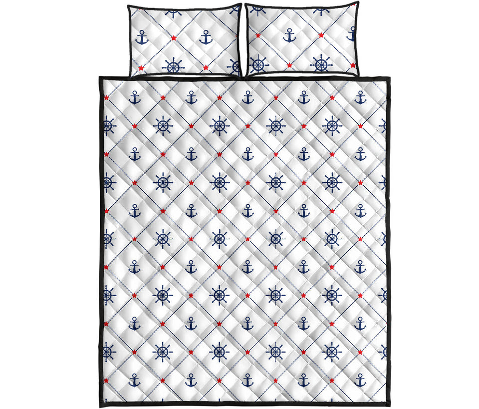 Anchor rudder nautical design pattern Quilt Bed Set