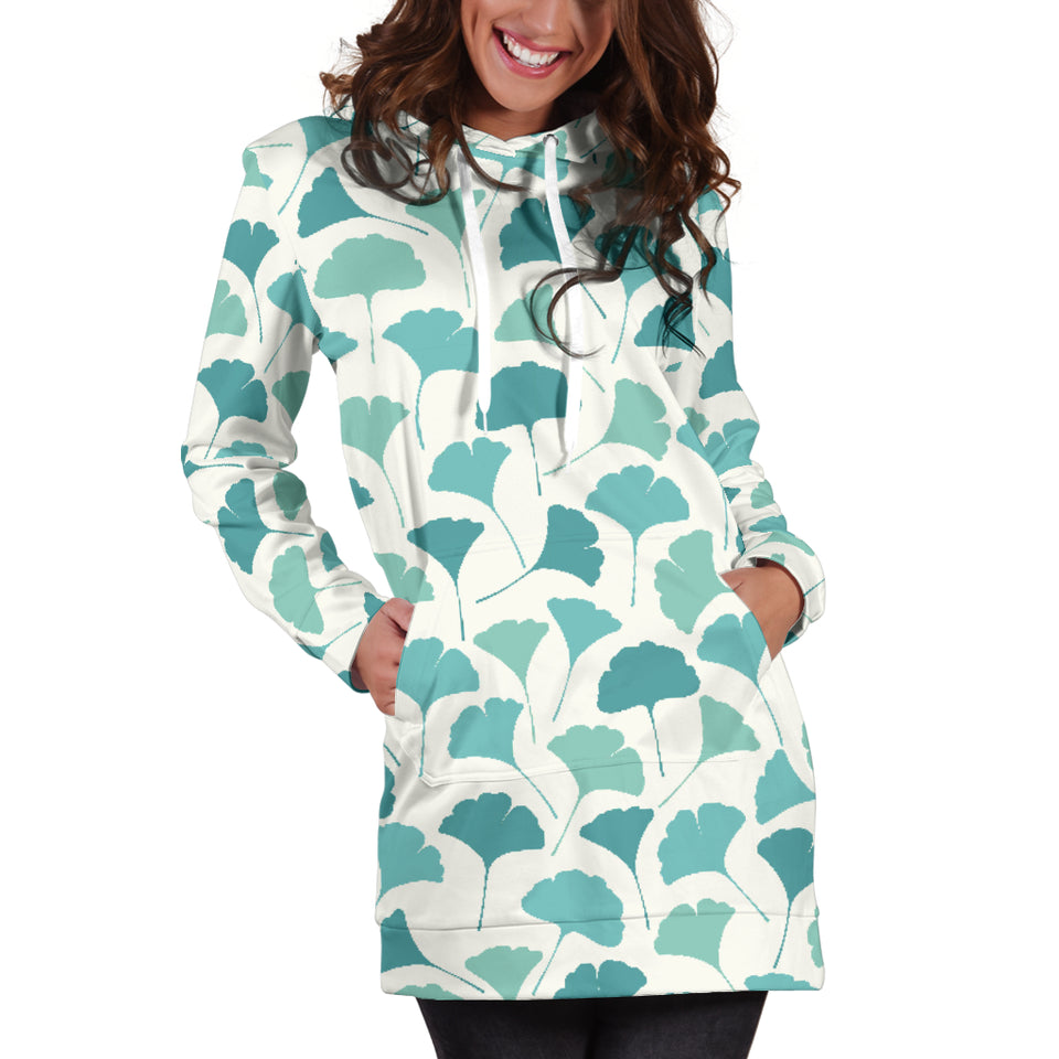 Green Ginkgo Leaves Pattern Women'S Hoodie Dress