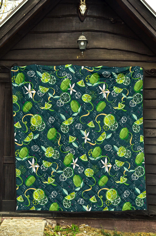 Lime Ice Flower Pattern Premium Quilt