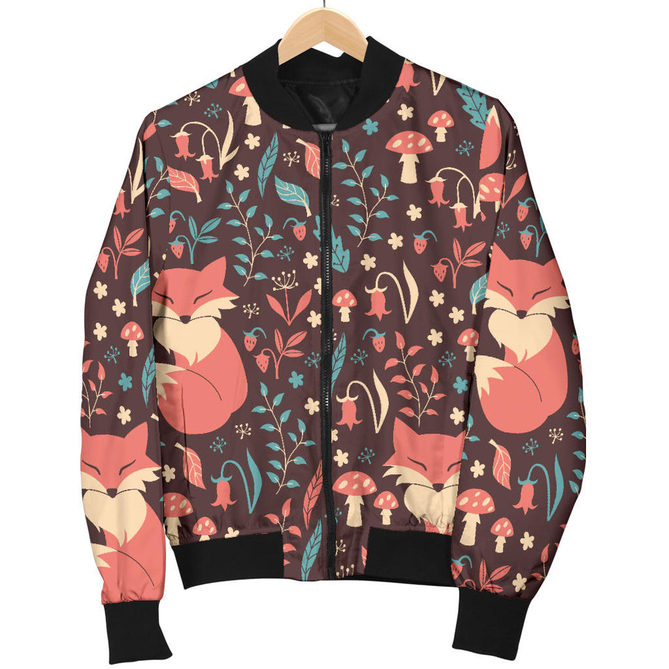 Fox Leaves Mushroom Pattern Women'S Bomber Jacket