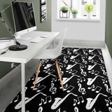 Saxophone Music Notes Treble Clef Black White Theme Area Rug