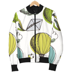 Hot Air Balloon Bird Cloud Pattern Women'S Bomber Jacket