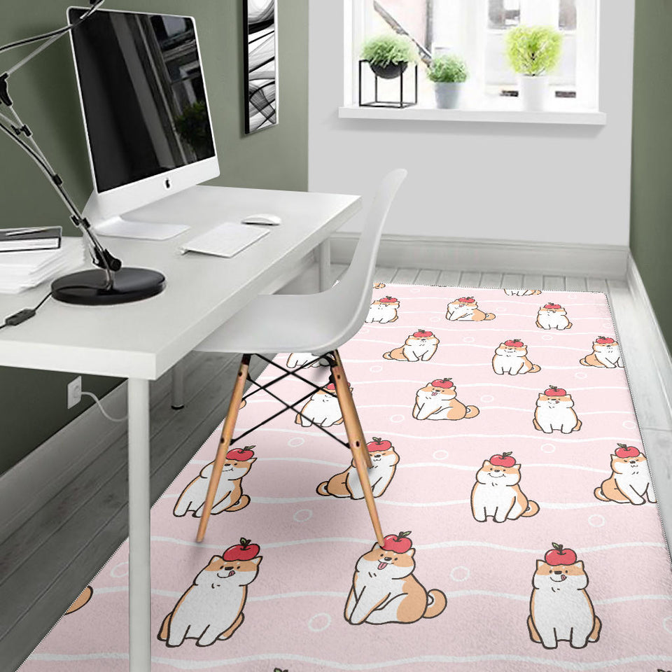 Cute Shiba Inu Dog Apple Pattern Area Rug