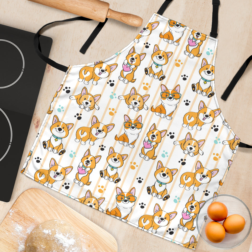 Cute Dog Corgi Striped Background Pattern Adjustable Apron