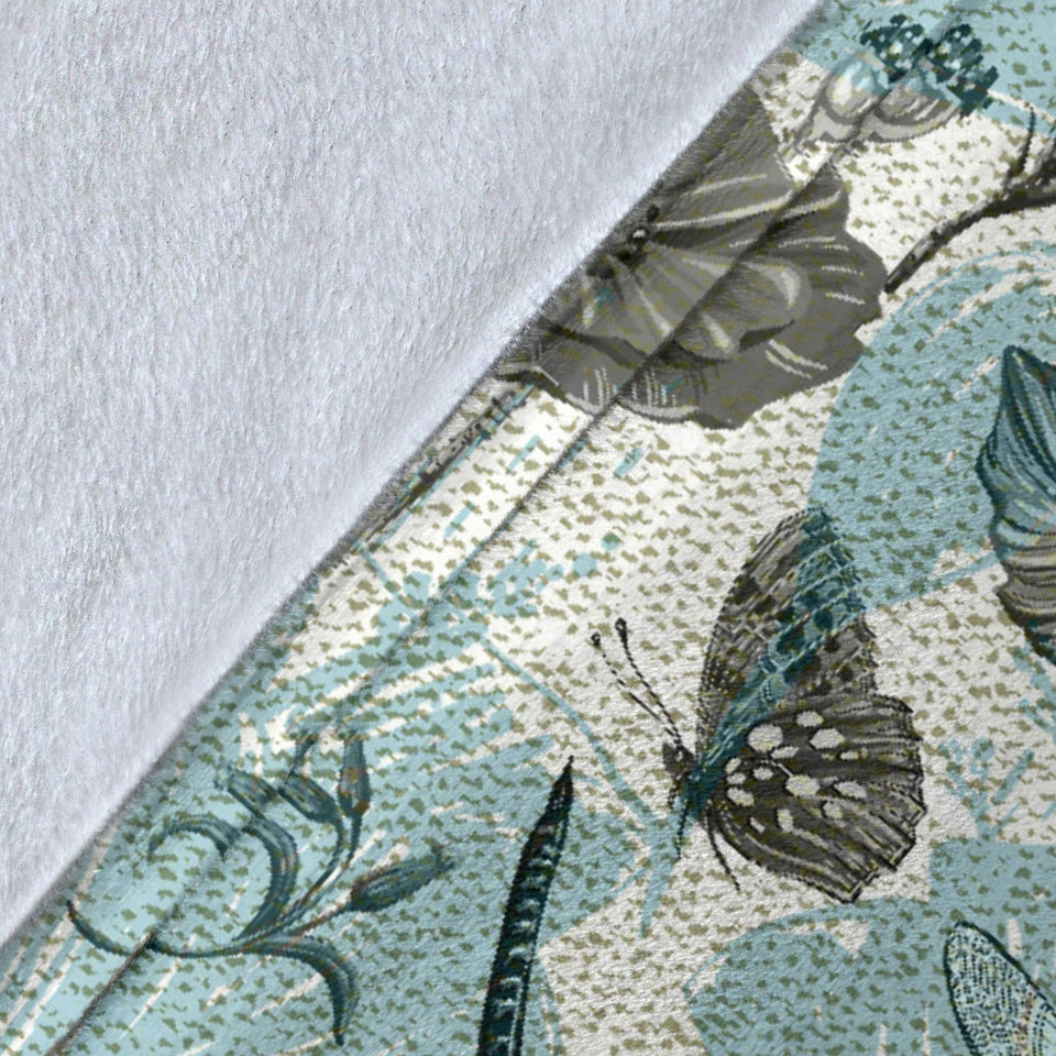 Dragonfly Butterfly Plants Insect Flower Vintage Style Pattern Premium Blanket
