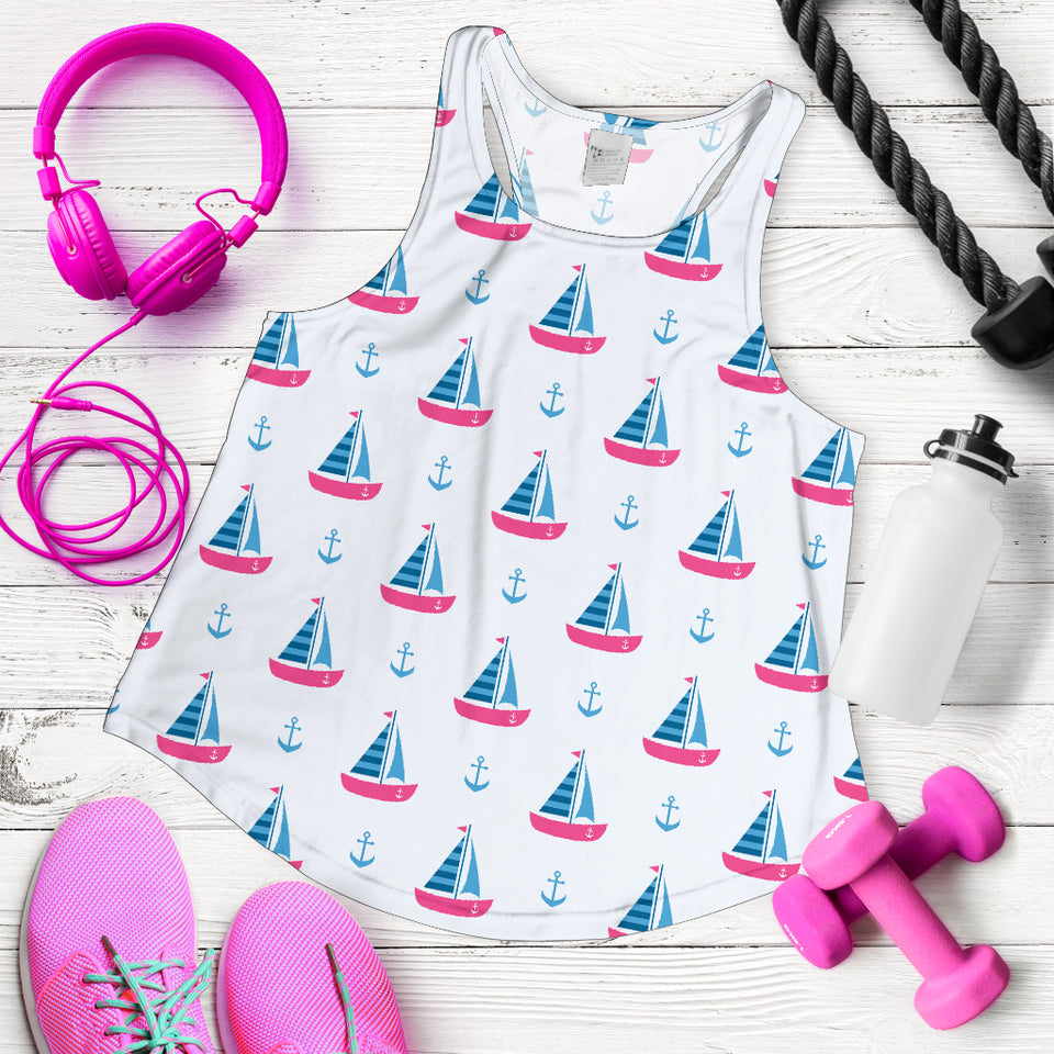 Sailboat anchor pattern Women Racerback Tank Top