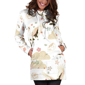 Beautiful Japanese Cranes Pattern Women'S Hoodie Dress