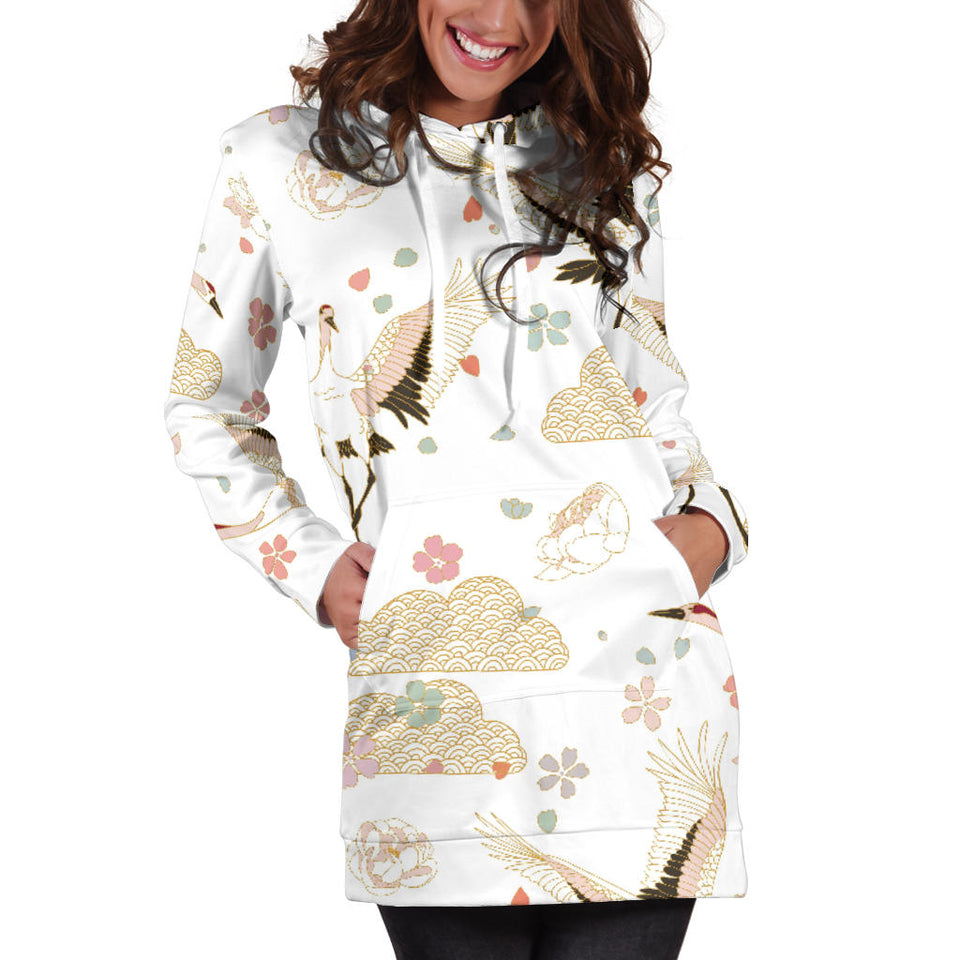 Beautiful Japanese Cranes Pattern Women'S Hoodie Dress