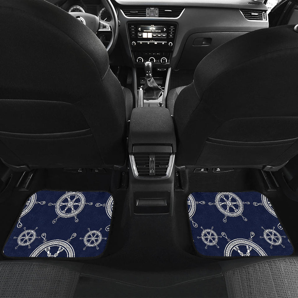 Nautical Steering Wheel Design Pattern Front And Back Car Mats
