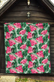 Watermelons Tropical Palm Leaves Pattern Premium Quilt