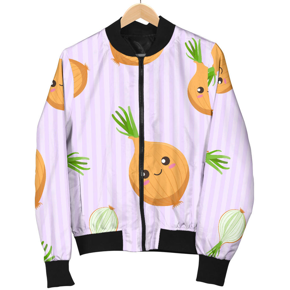 Cute Onions Smiling Faces Purple Background Women'S Bomber Jacket