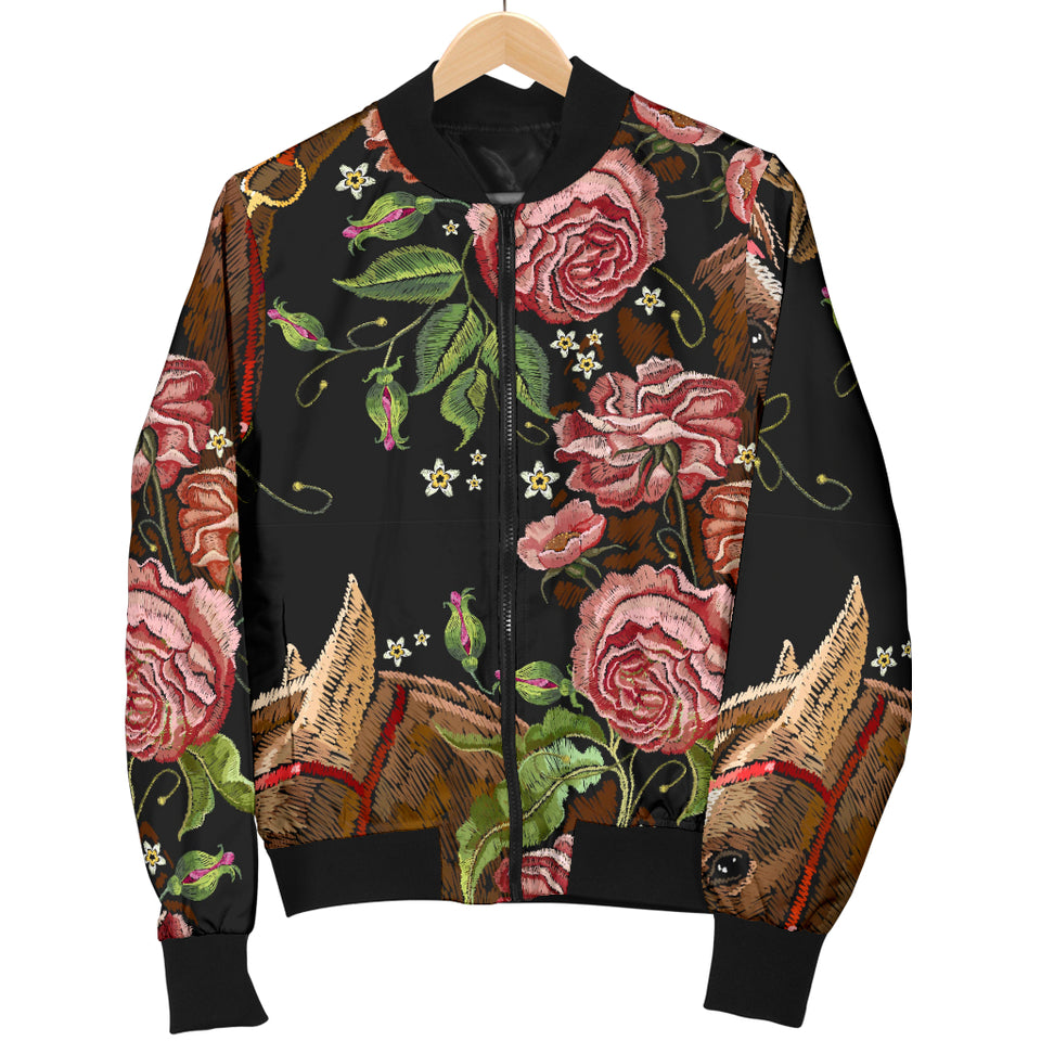 Horse Head Wild Roses Pattern Women'S Bomber Jacket