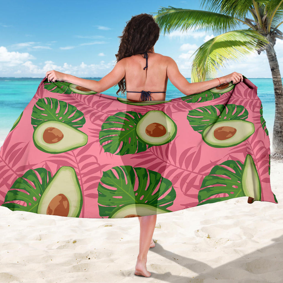 Avocado Slices Leaves Pink Back Ground Sarong
