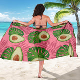Avocado Slices Leaves Pink Back Ground Sarong