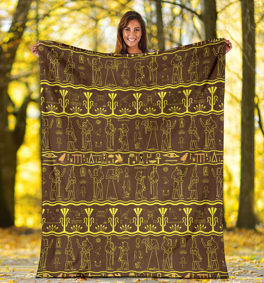 Egypt Hieroglyphics Pattern Print Design 03 Premium Blanket