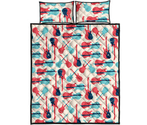 Red Blue guitar pattern Quilt Bed Set