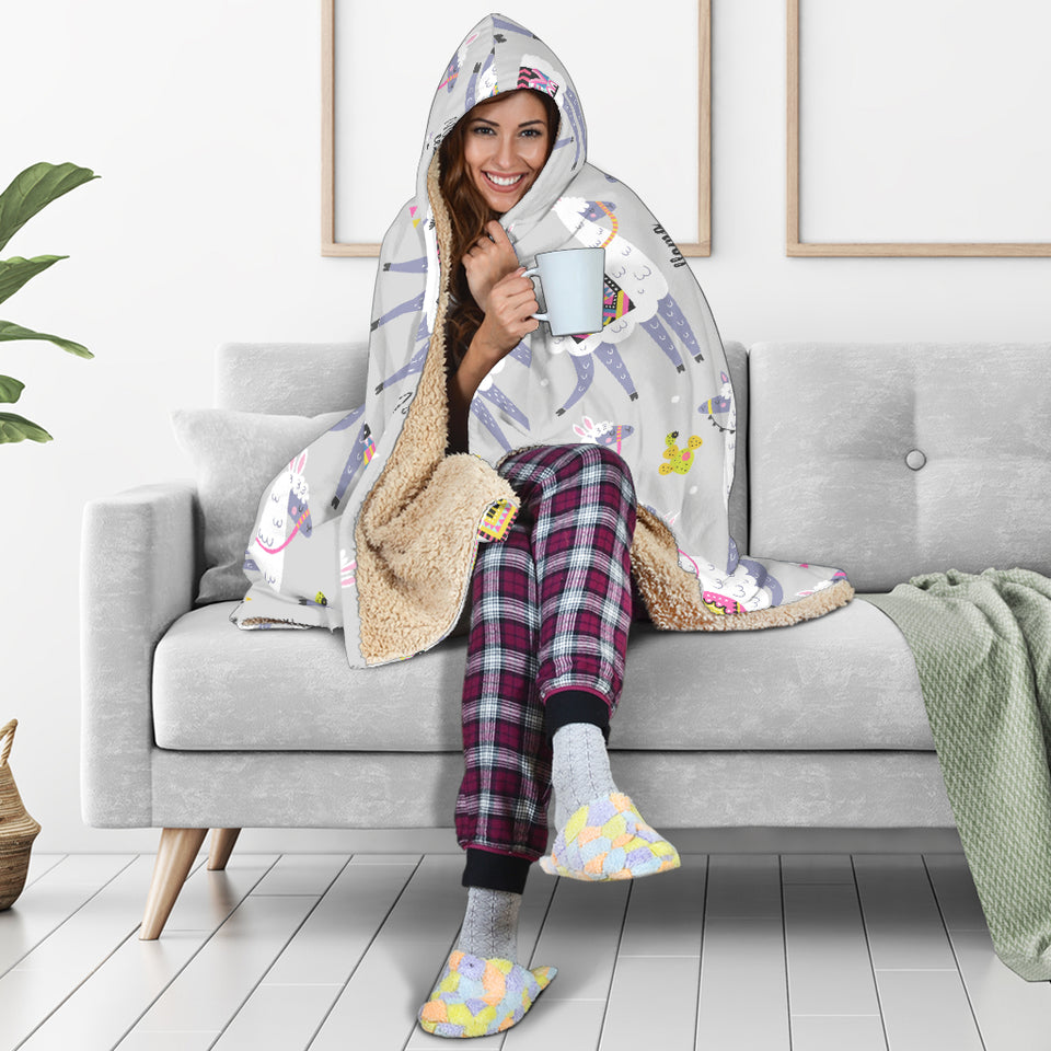 Cute Llama Alpaca Pattern Hooded Blanket
