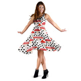 Red Mushroom Dot Pattern Sleeveless Midi Dress