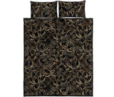 luxurious gold lotus waterlily black background Quilt Bed Set
