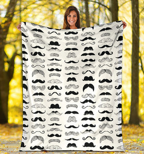 Mustache Beard Pattern Print Design 04 Premium Blanket
